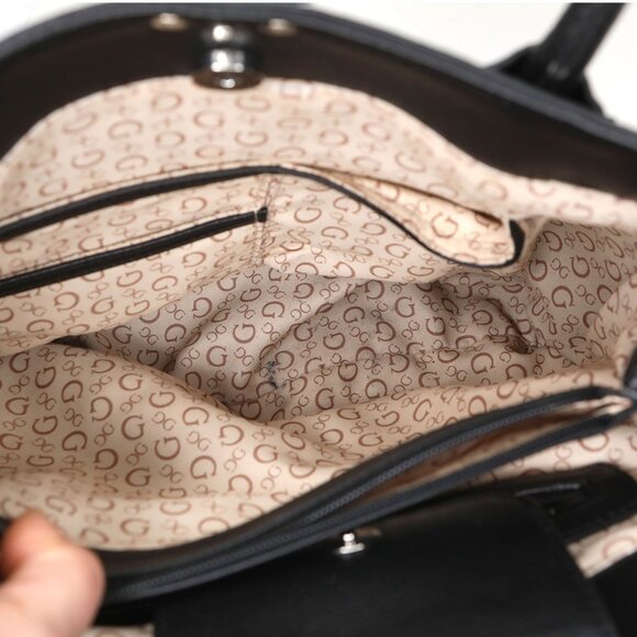 Guess Cassia Black Faux Leather Satchel Shoulder Bag Purse - Picture 7 of 12